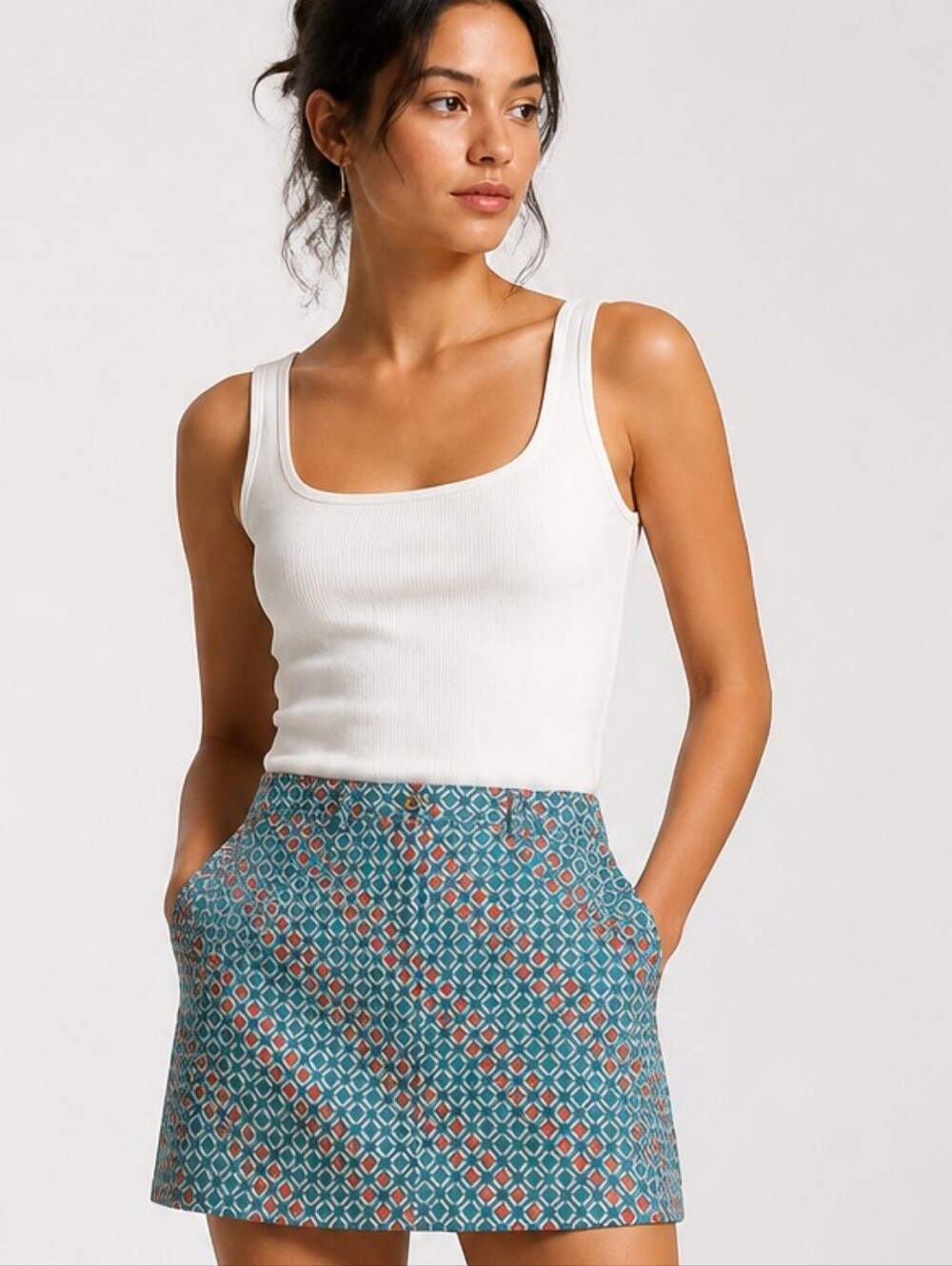 Geo-Print Teal and Coral Skort